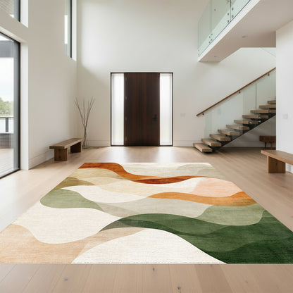 Layered Rust Sage Wave Rug