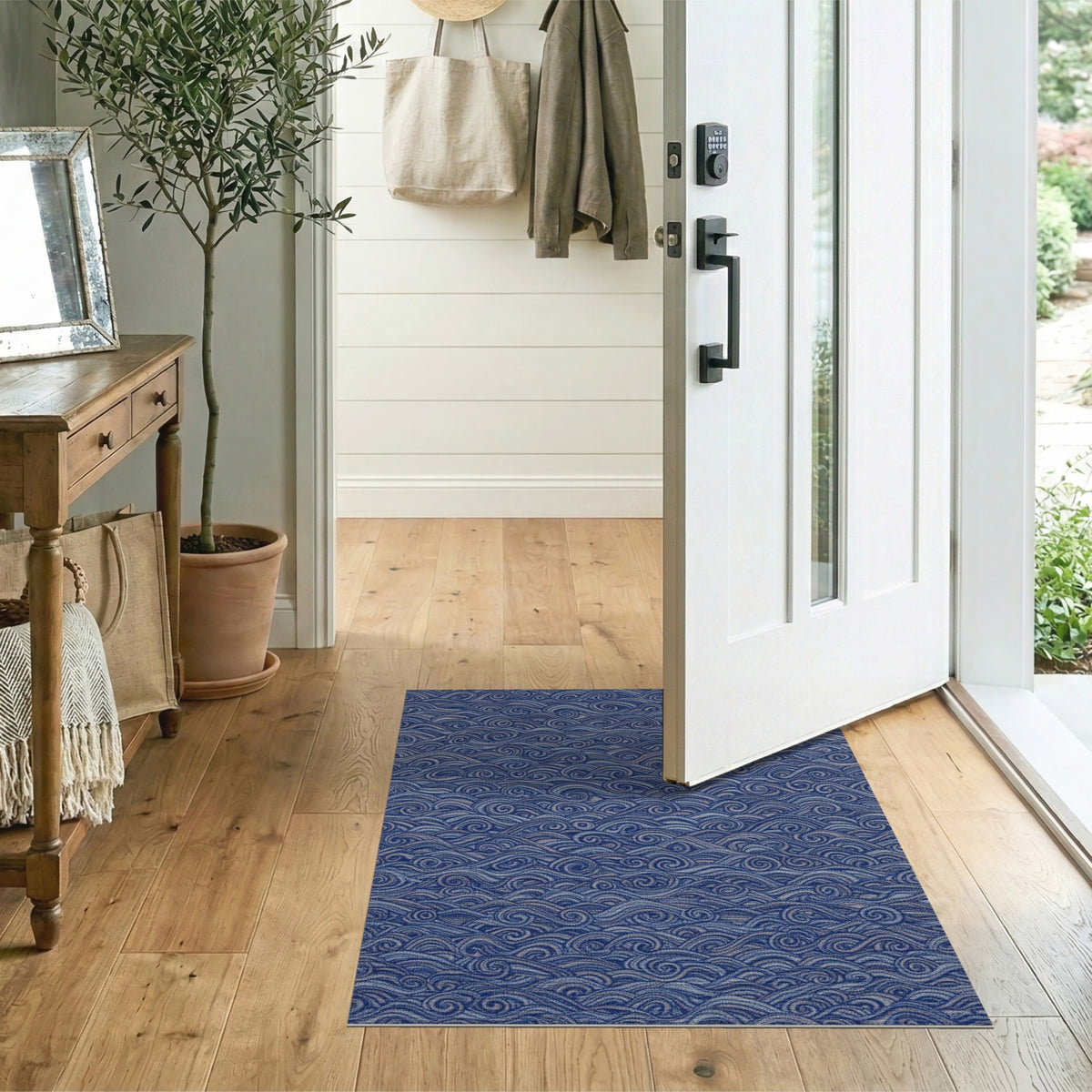Blue Swirling Wave Area Rug