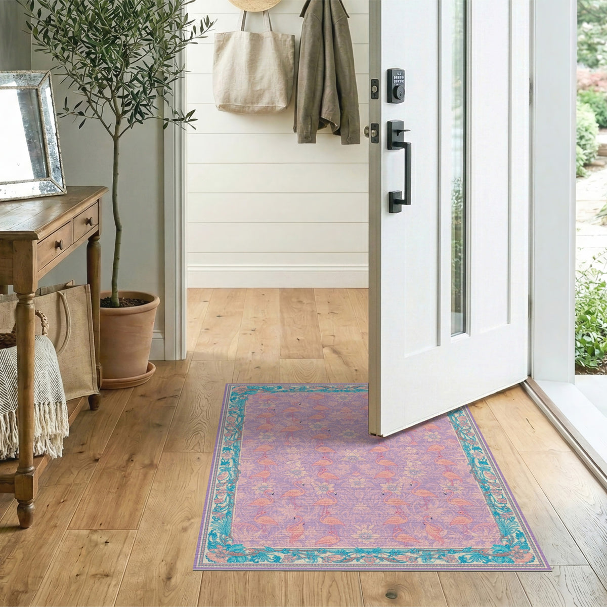 Floral Vintage Purple Flamingo Floral Area Rug