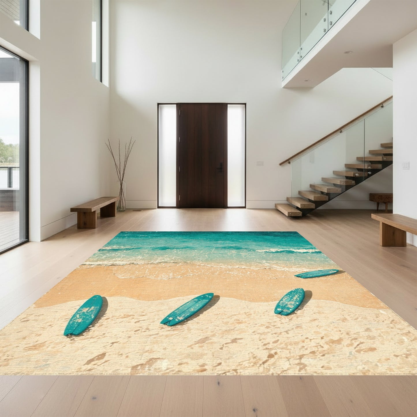 Turquoise Surfboards Beach Waves Rug