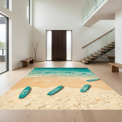 Turquoise Surfboards Beach Waves Rug