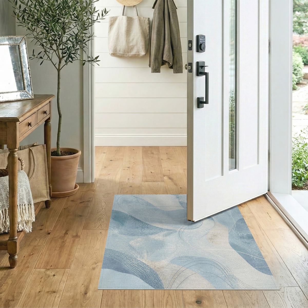 Blue and Teal Blue Teal Abstract Flow Area Rug