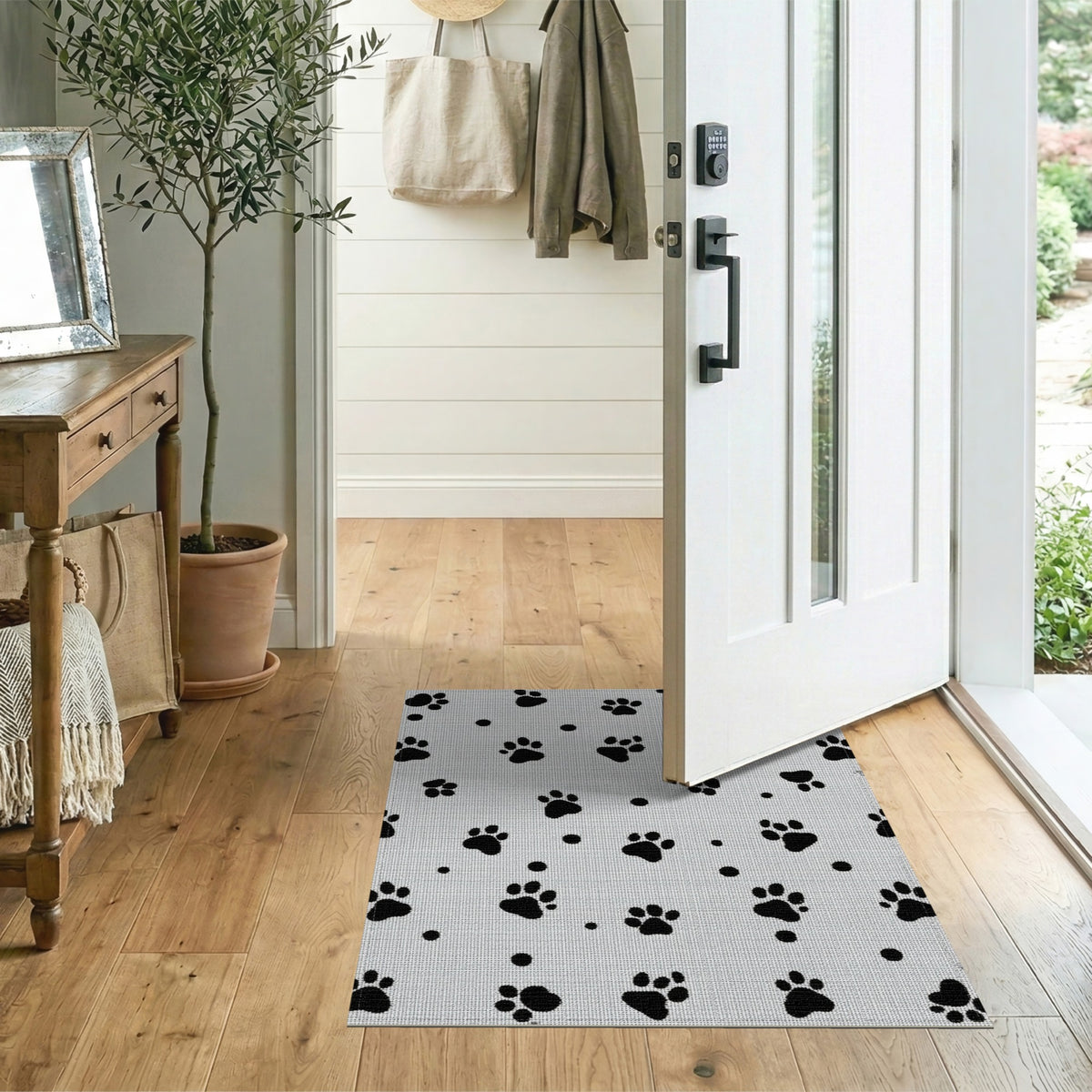 Black Paw Print Washable Kids Area Rug