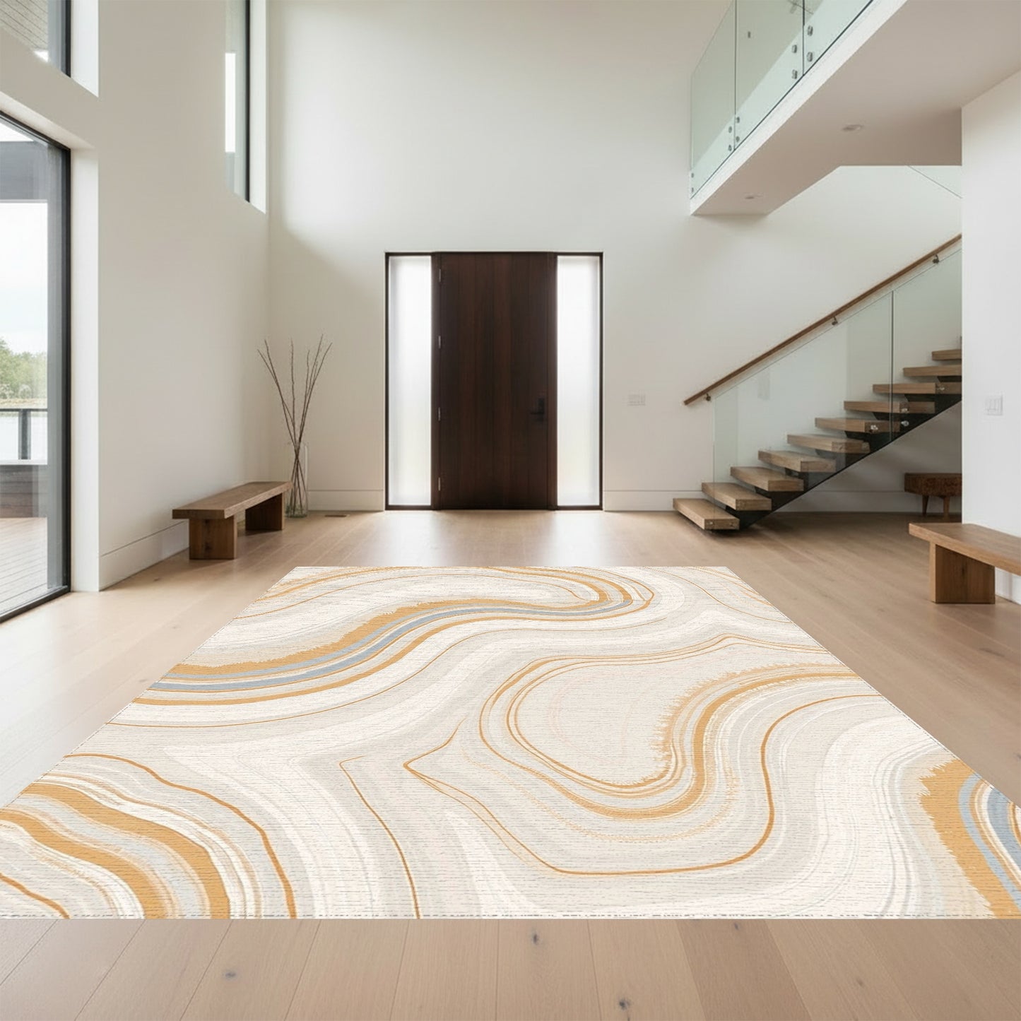 Cream Wavy Marble Vein Rug