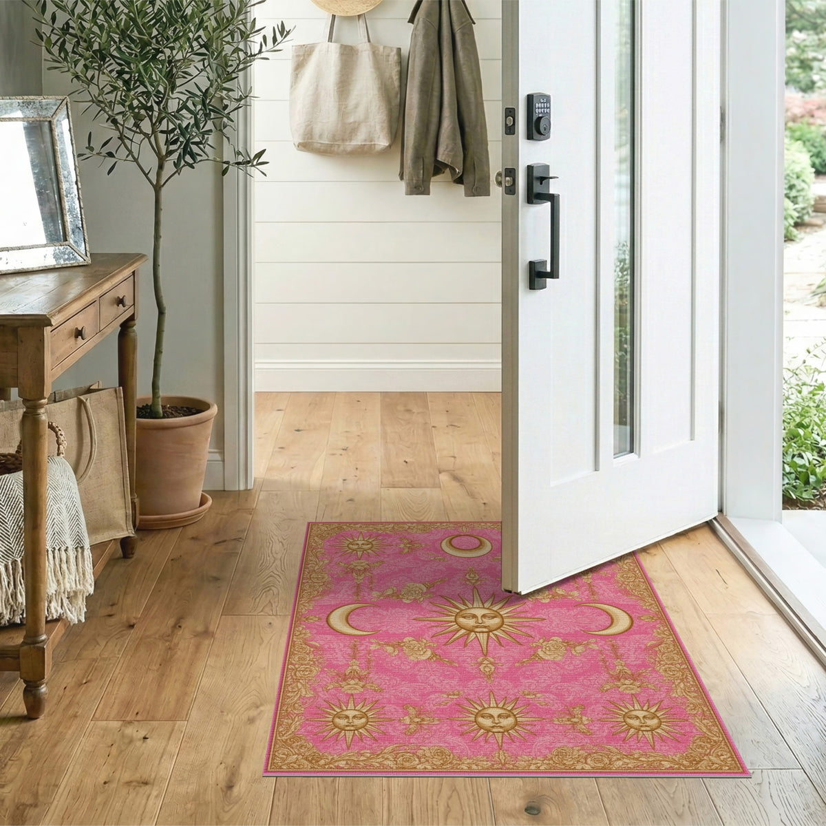 Pink Celestial Floral Vintage Area Rug