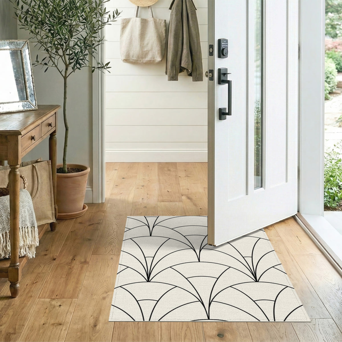 Black and White Geometric Modern Black Geometric Arch Area Rug