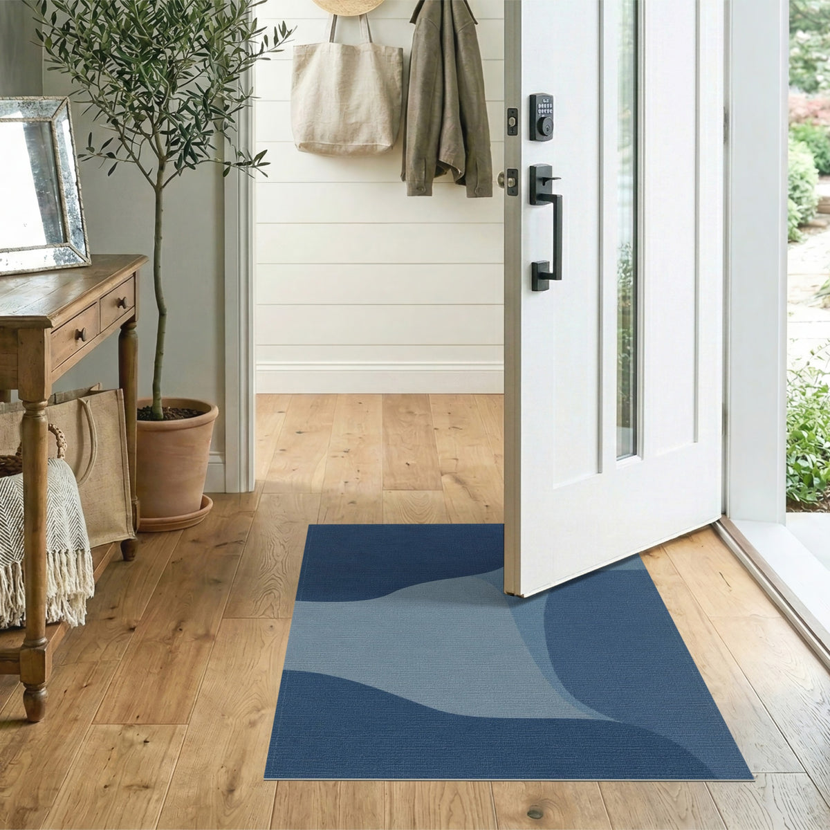 Flowing Blue Abstract Area Rug