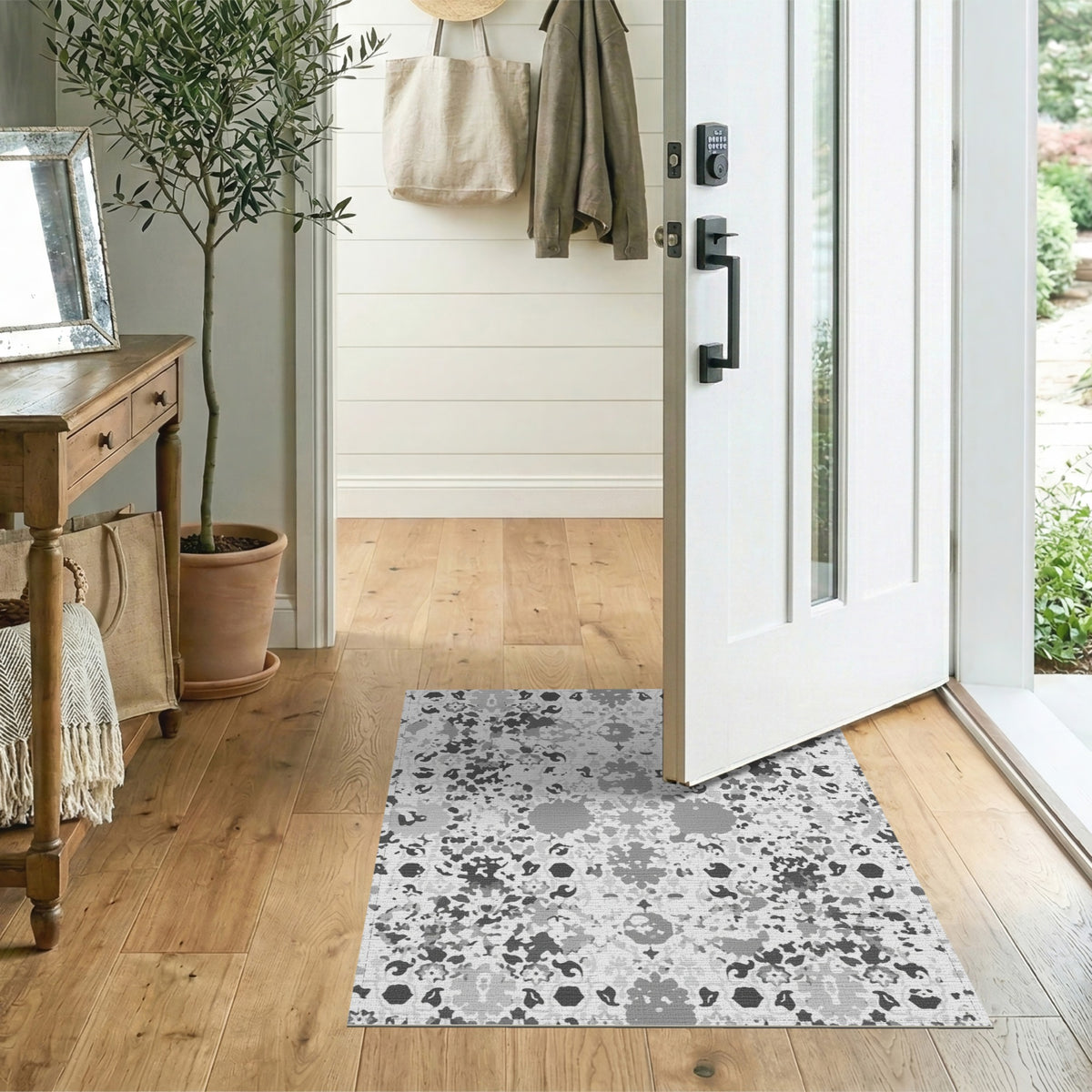 Black and White Black White Distressed Vintage Area Rug