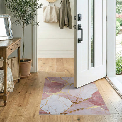 Abstract Area Pink Marble Gold Vein Area Rug