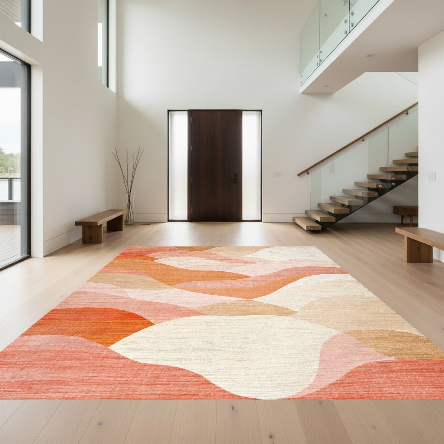 Abstract Coral Layered Waves Rug