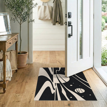 Black White Abstract Flow Area Rug