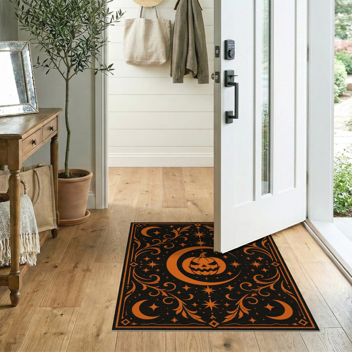Orange Pumpkin Moon Area Rug