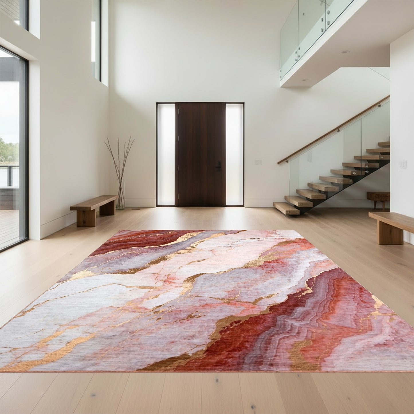 Rose Gold Veined Marble Rug
