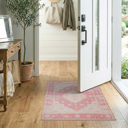 Pink Distressed Vintage Medallion No. 2 Area Rug