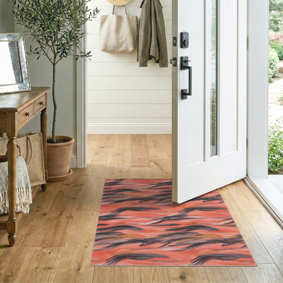 Orange Coral Wave Abstract Area Rug