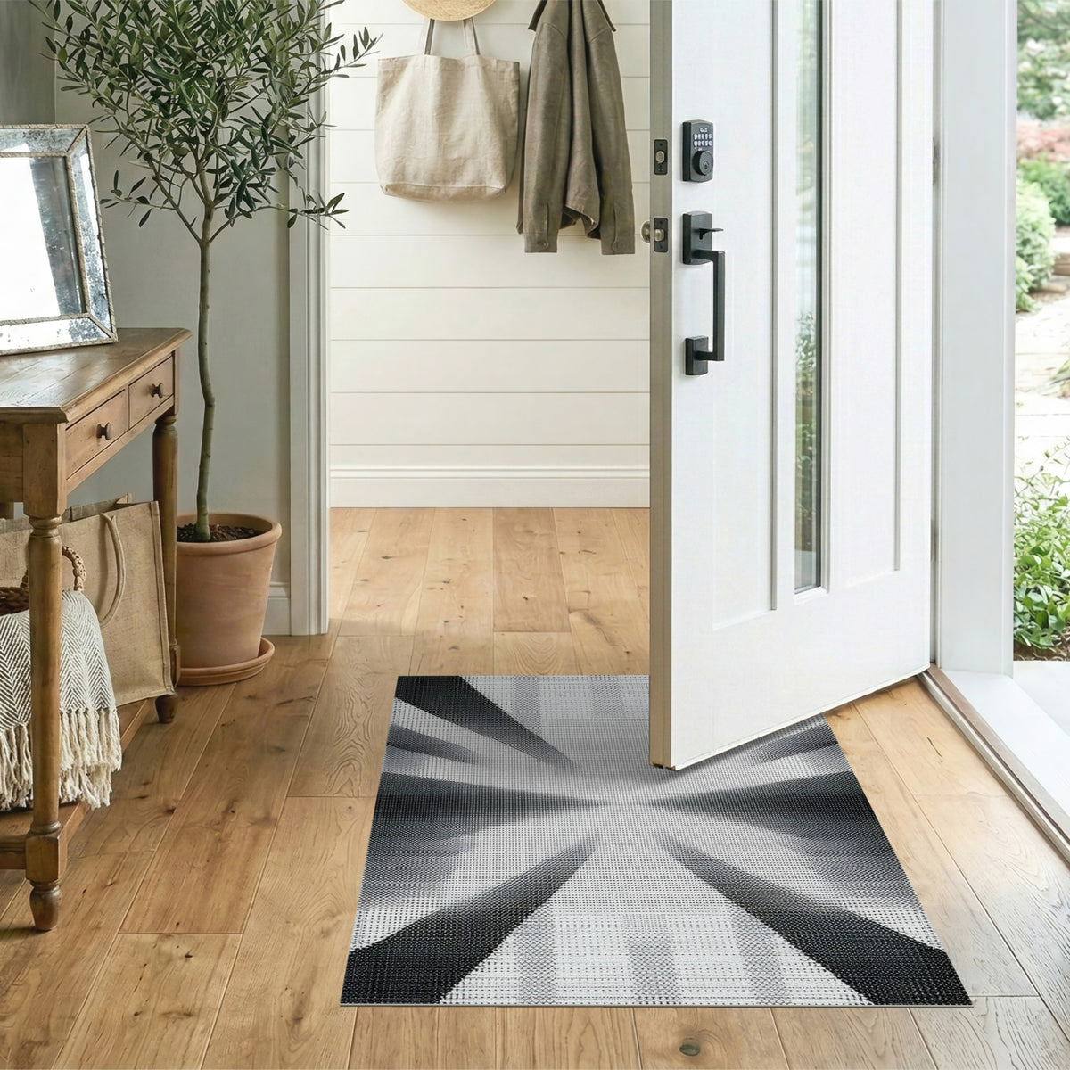 Black and White Black White Geometric Burst Area Rug