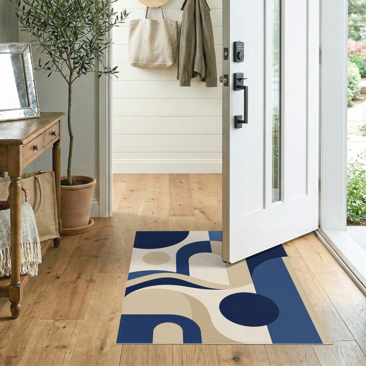 Geometric Modern Blue and Teal Navy Blue Geometric Arch Area Rug