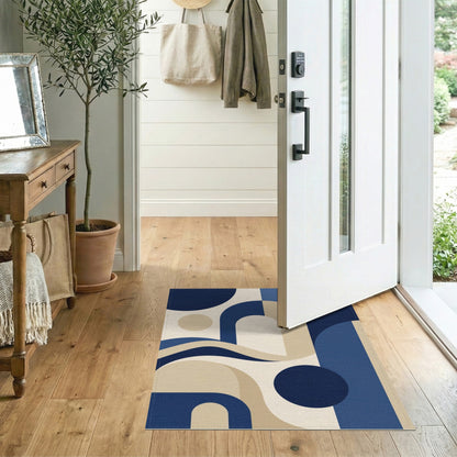 Geometric Modern Blue and Teal Navy Blue Geometric Arch Area Rug