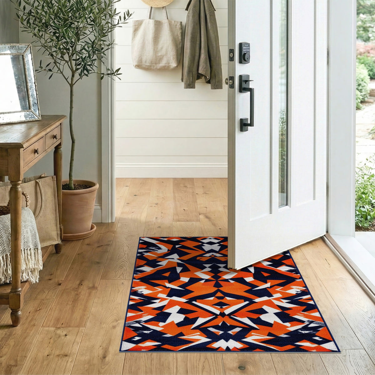 Geometric Modern Multi-color and Patterns Bold Orange Geometric Area Rug
