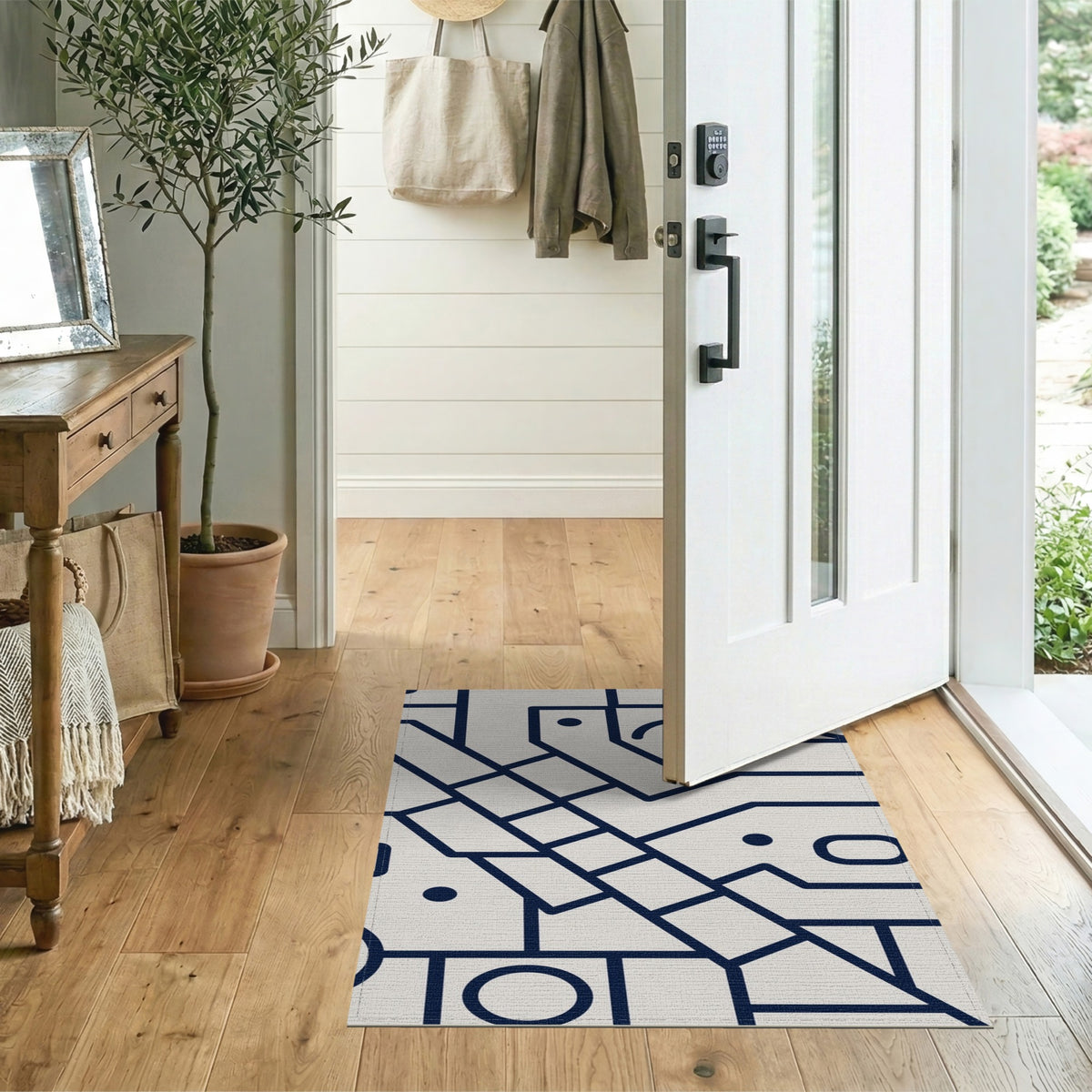 Blue and Teal Navy Geometric Area Rug
