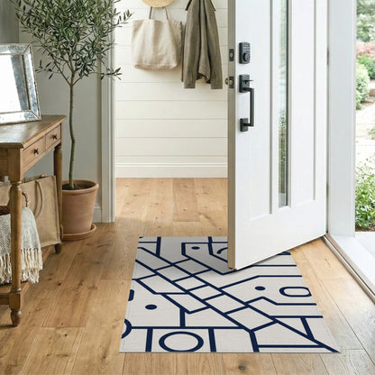 Blue and Teal Navy Geometric Area Rug