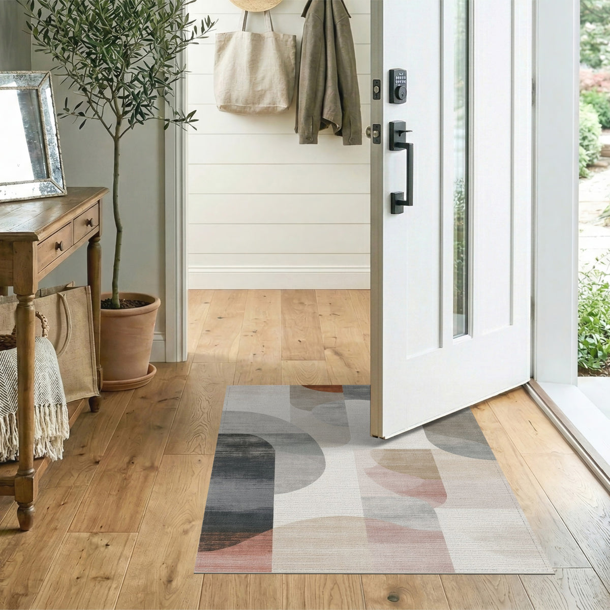 Abstract Neutral Washable Area Rug