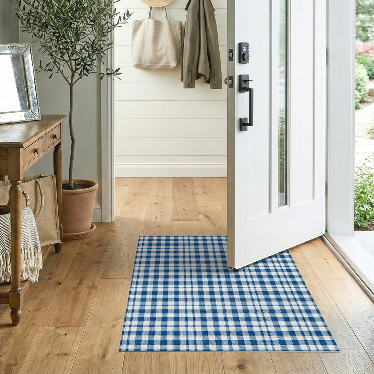 Blue Gingham Checkered Blue and Teal Area Rug