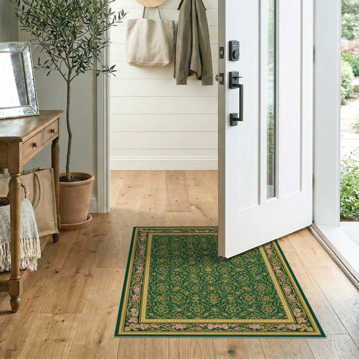 Green Gold Persian Floral Area Rug
