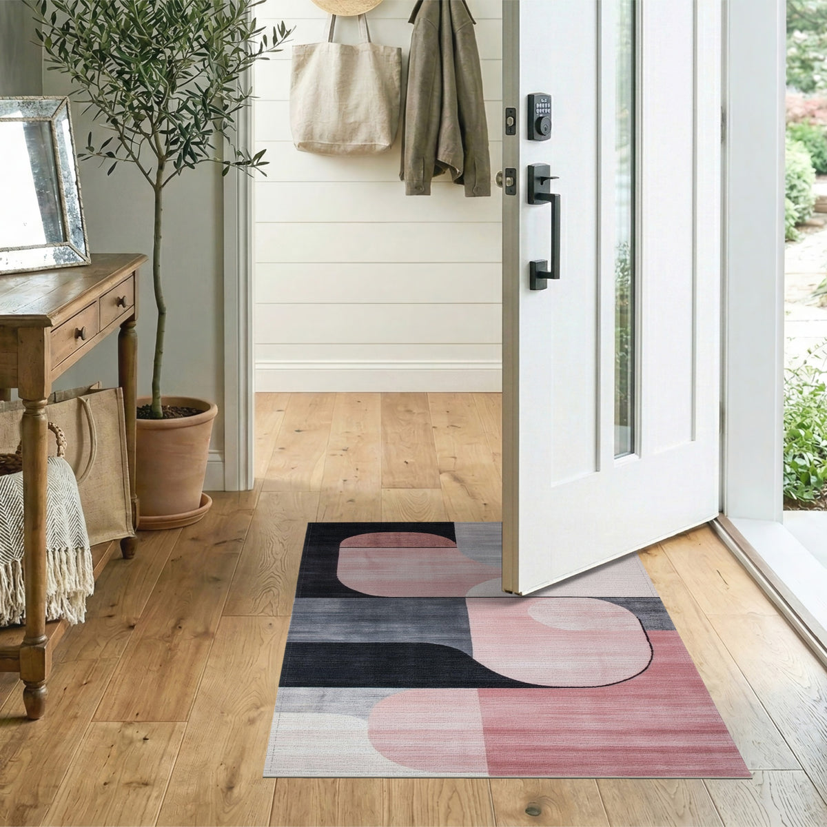 Modern Pink Geometric Area Rug