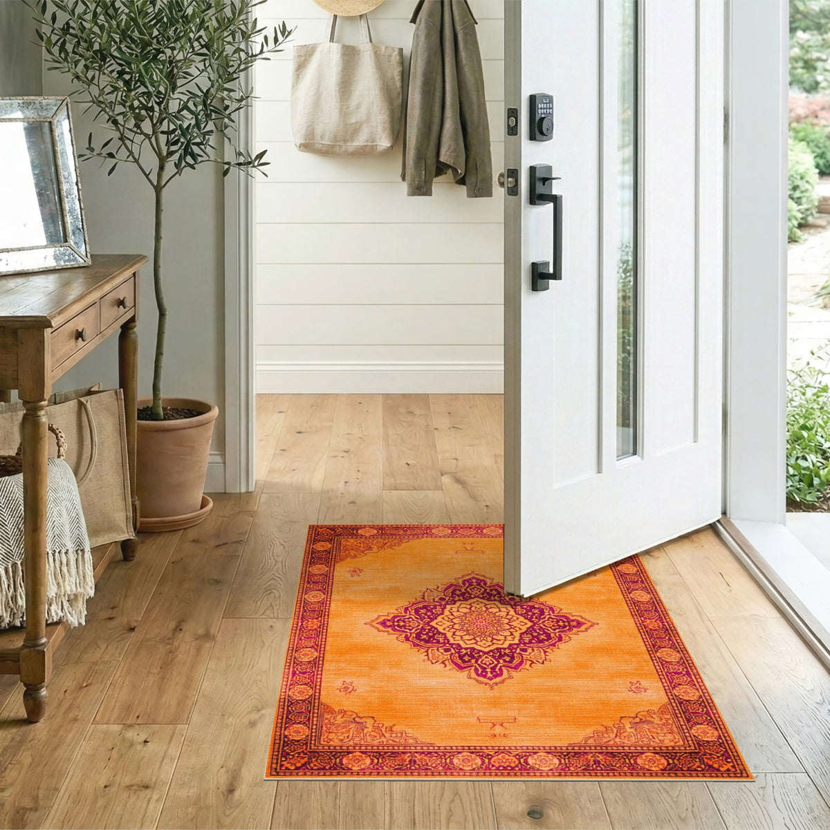 Traditional Persian Vibrant Orange Medallion Persian Area Rug