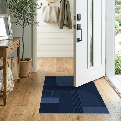 Navy Blue Geometric Block Blue and Teal Area Rug