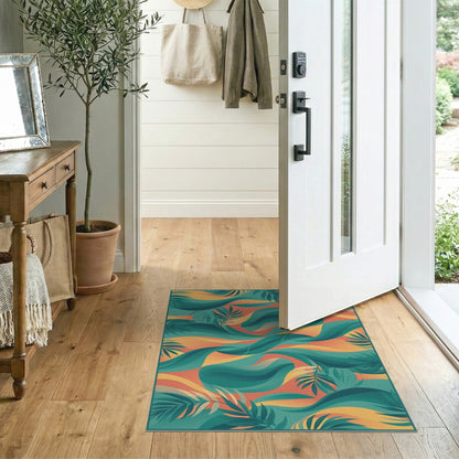 Blue Teal Abstract Palm Area Rug