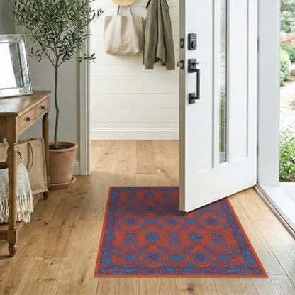 Orange Vibrant Orange Blue Persian Floral Area Rug