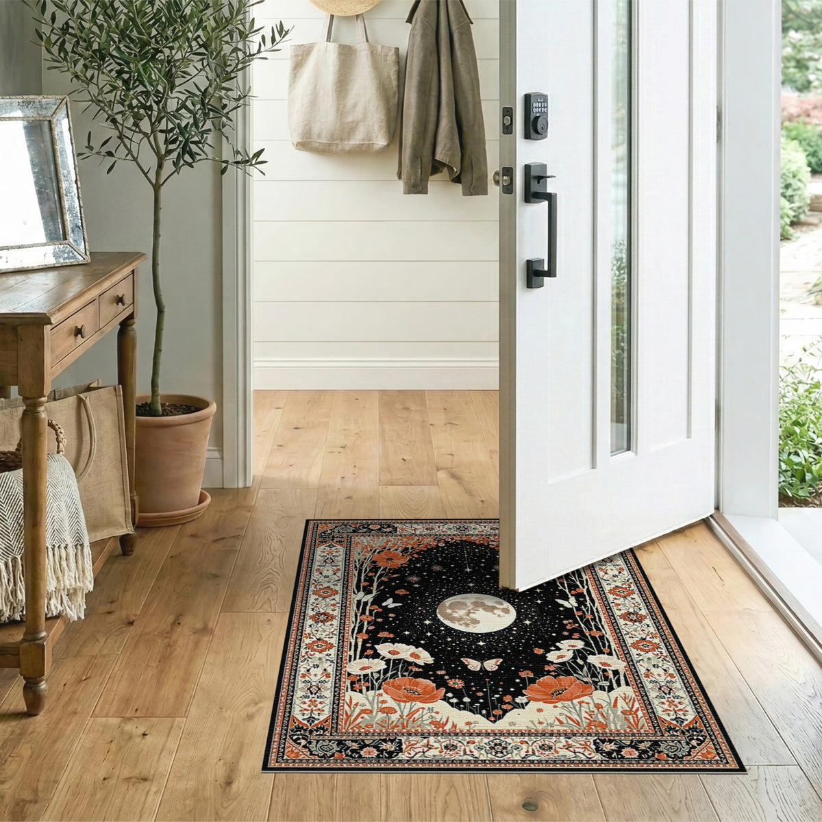 Starry Moon Poppy Floral Area Rug