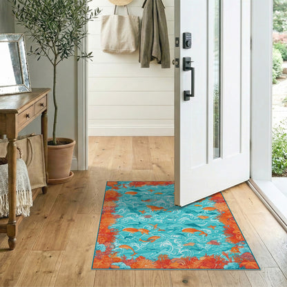 Ocean Fish Coral Washable Area Rug