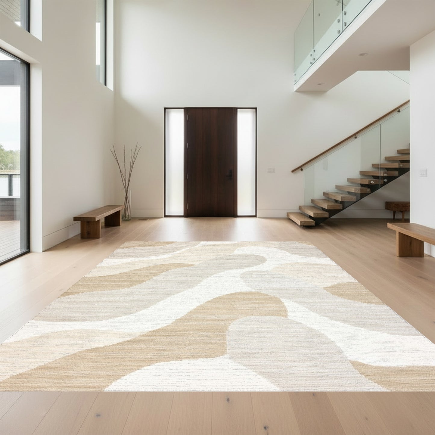 Abstract Beige Organic Shapes Rug