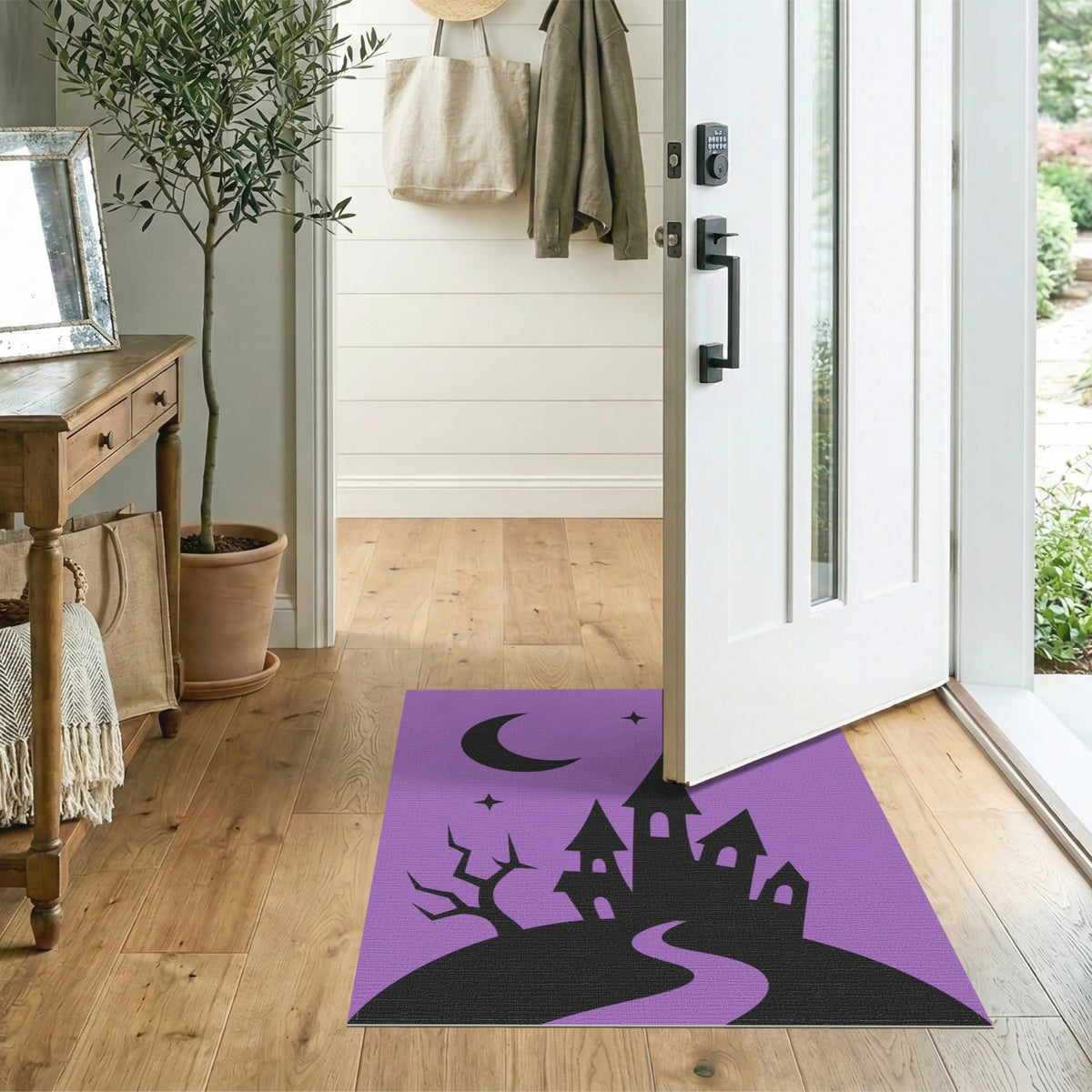 Purple Spooky Castle Silhouette Rug