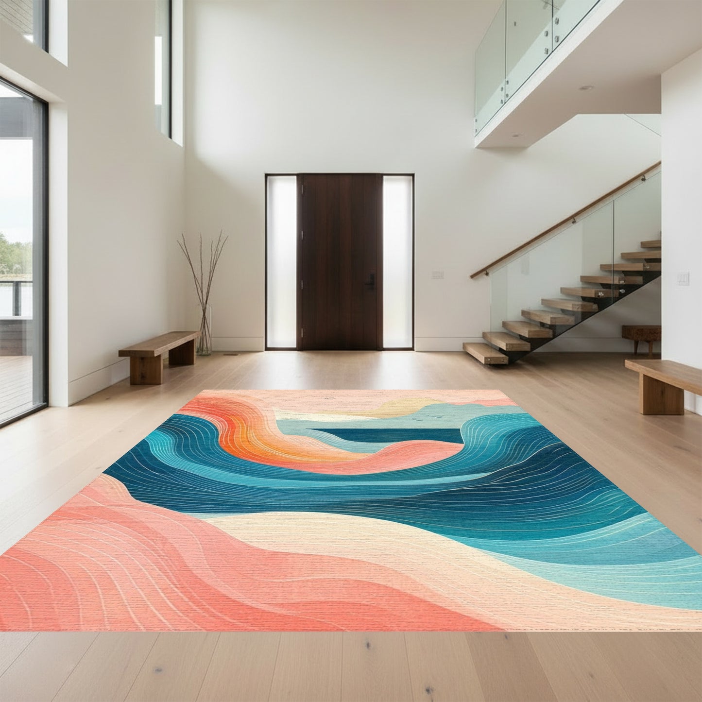Wavy Pink Orange Teal Seascape Rug