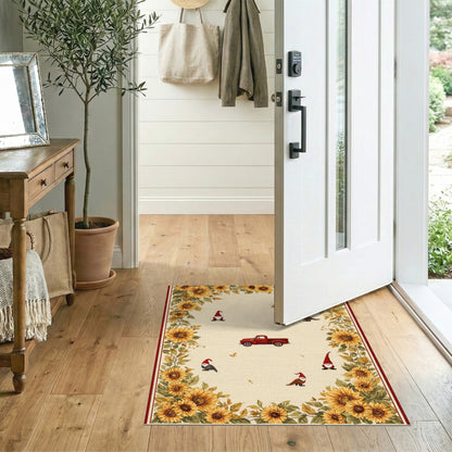Sunflower Gnome Red Truck Beige Area Rug