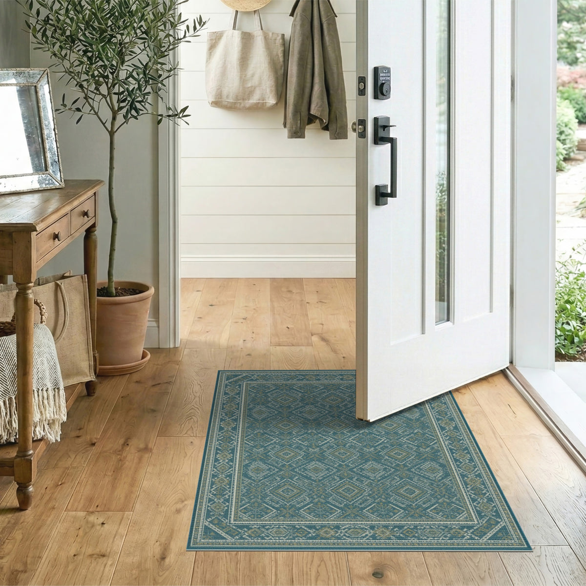 Teal Geometric Diamond Area Rug