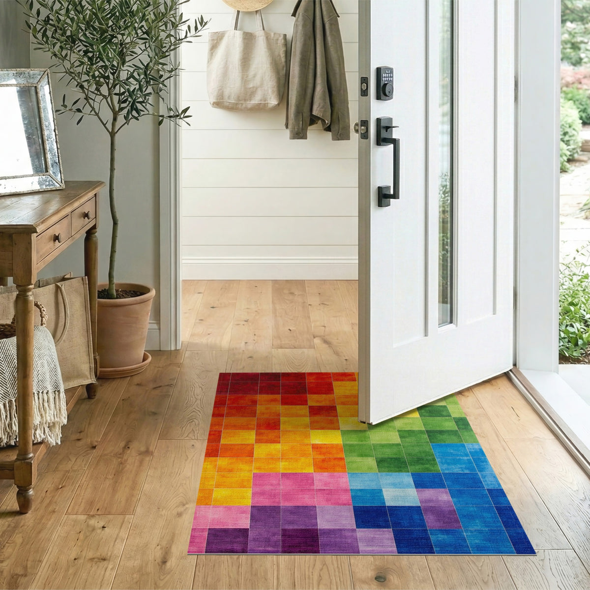 Rainbow Spectrum Grid Area Rug