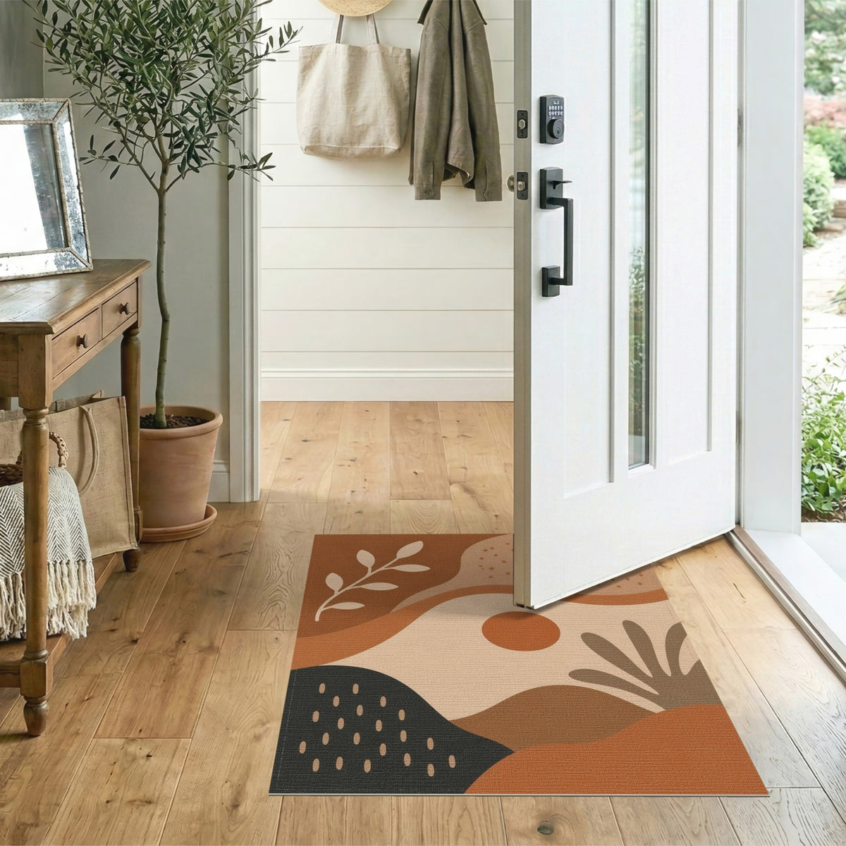 Earthy Brown Abstract Botanical Area Rug