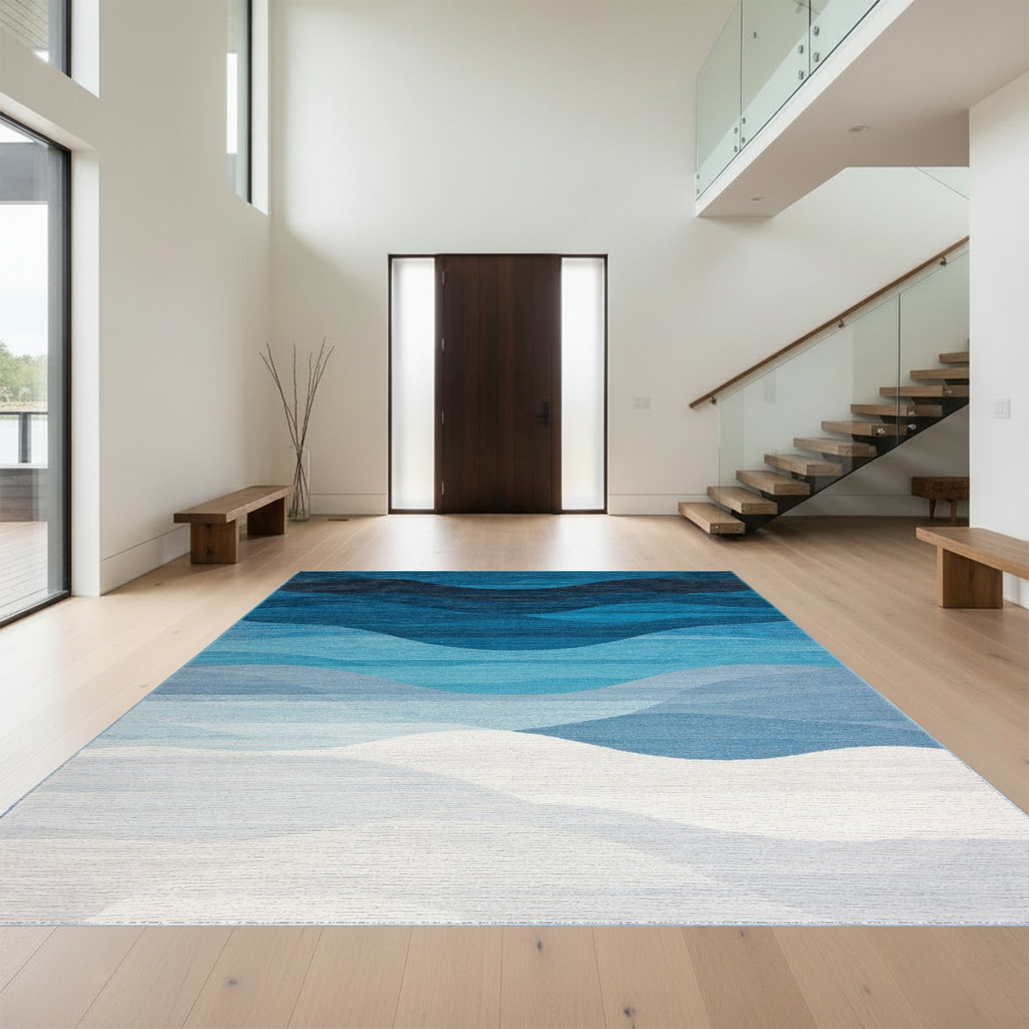 Navy Blue Wavy Gradient Rug