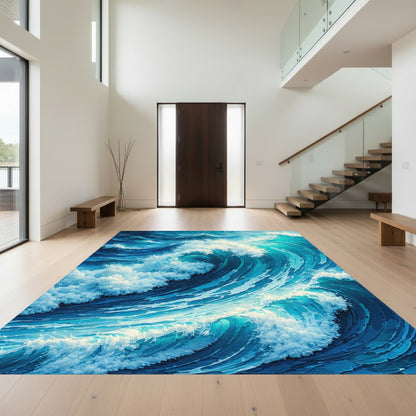 Dynamic Teal Crashing Waves Rug