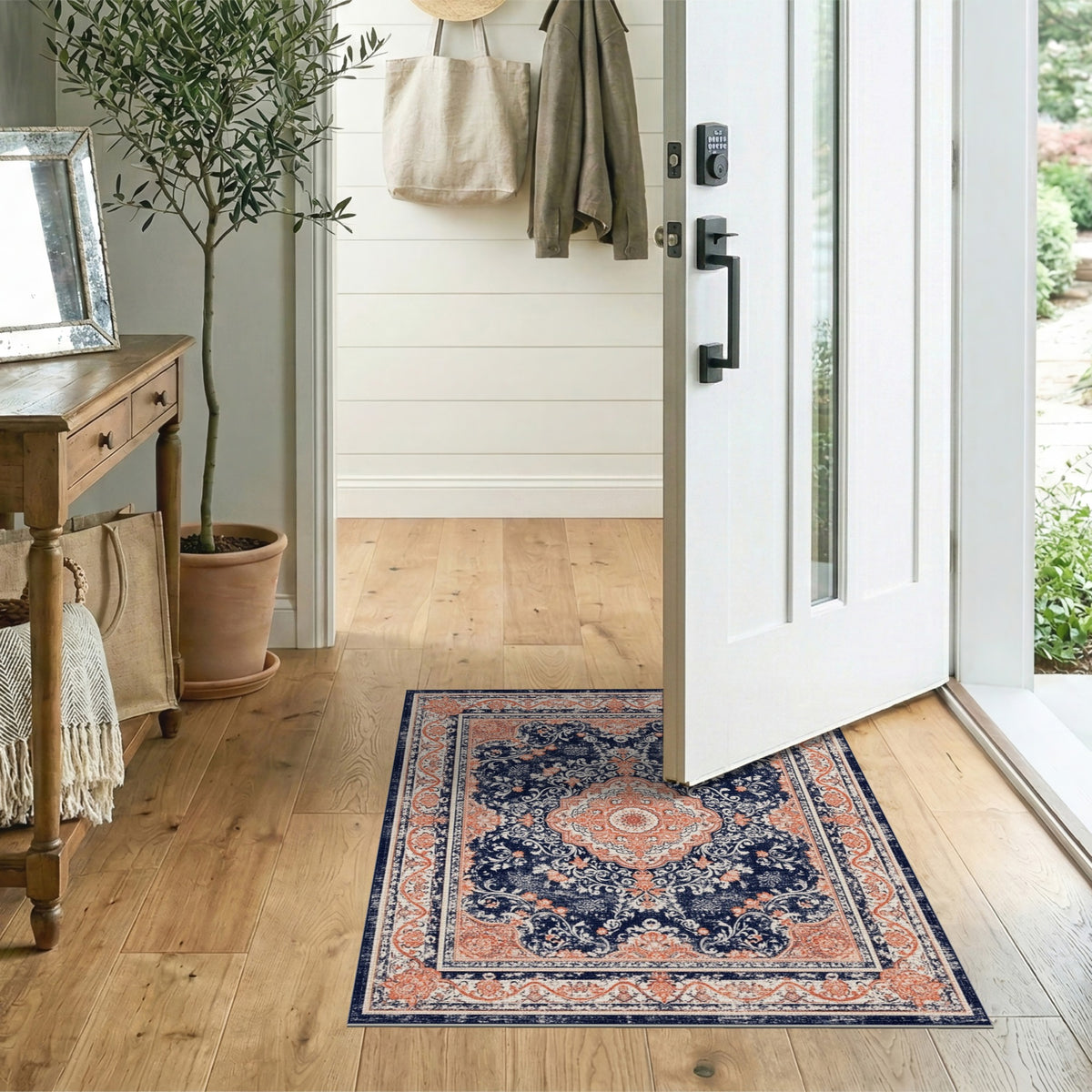 Navy Blue Distressed Persian Medallion Rug