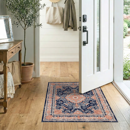 Navy Blue Distressed Persian Medallion Rug