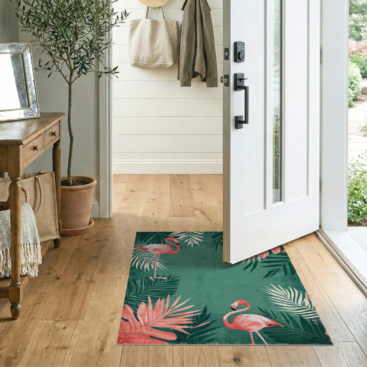 Pink Flamingo Distressed Area Rug