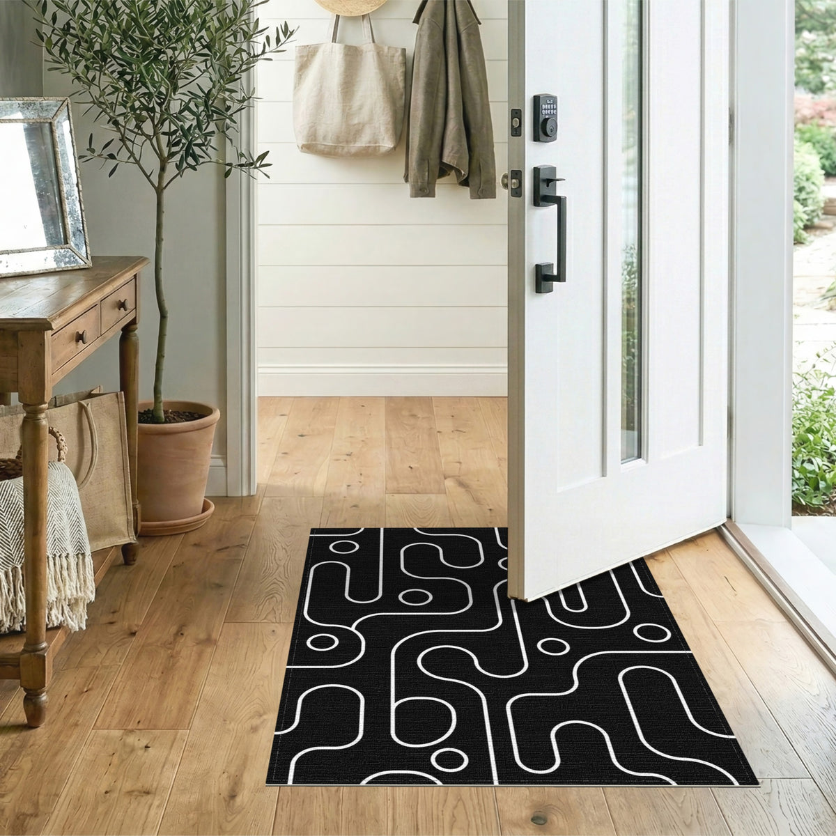 Black White Geometric Abstract Area Rug