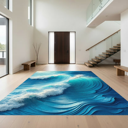 Dynamic Turquoise Crashing Waves Rug