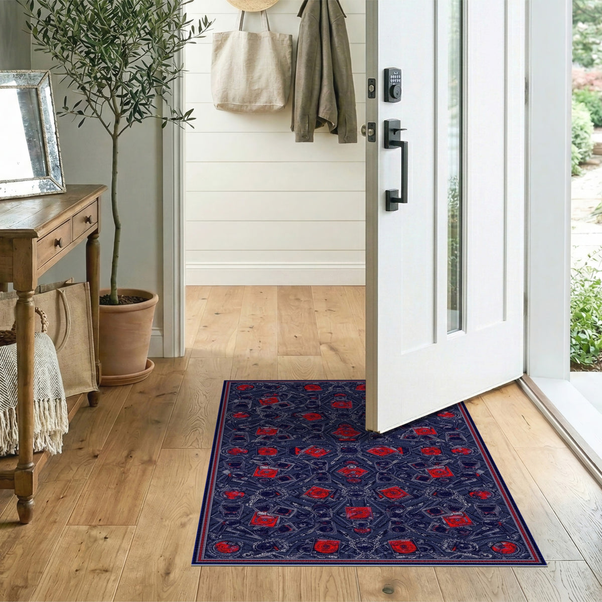 Red Camera Motif Area Rug